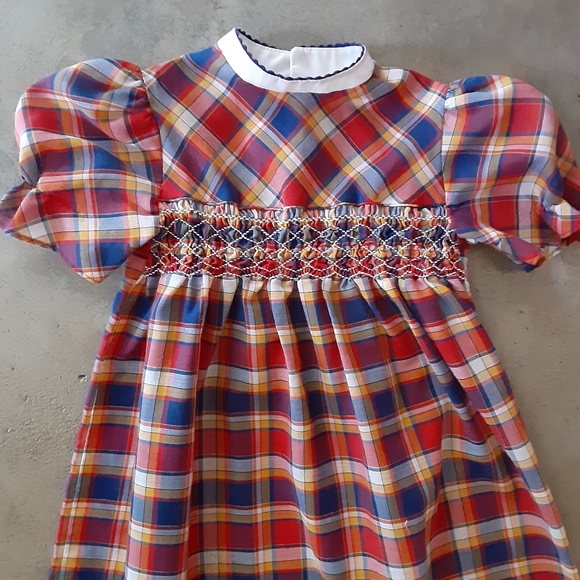 Vintage Toddler Plaid Long Dress Puff Sleeve 2T 3T - Picture 3 of 8